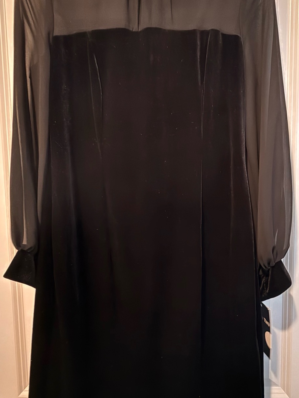NWT Black Velvet Sheer Chiffon Long Sleeve Dress Size 12